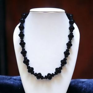 Vintage Mid Century Graduated Black Bead Necklace